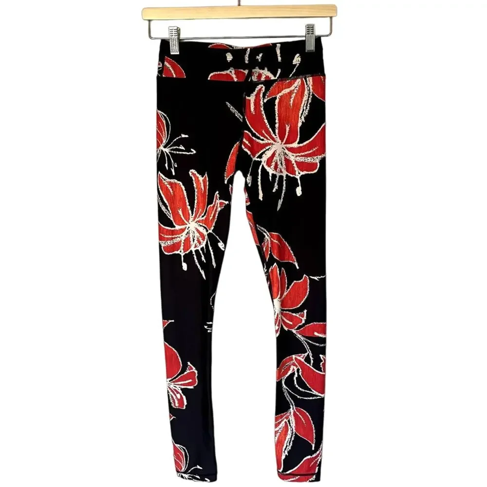 The Upside Hibiscus-Print Drawstring Yoga Pants in Black & Red SZ 6